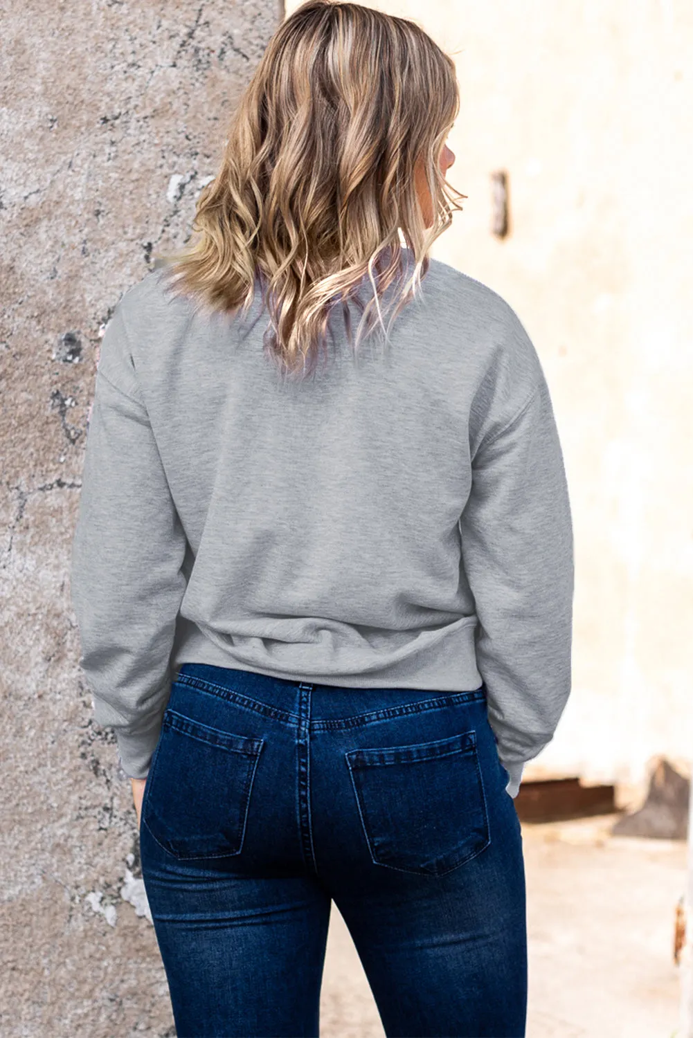 Gray Pumpkin Letter Graphic Print Pullover Sweatshirt