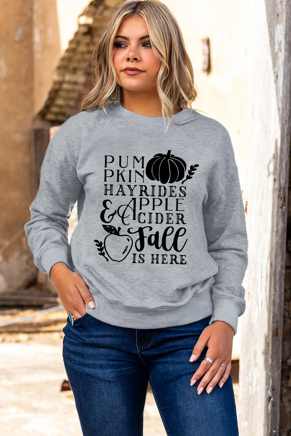 Gray Pumpkin Letter Graphic Print Pullover Sweatshirt