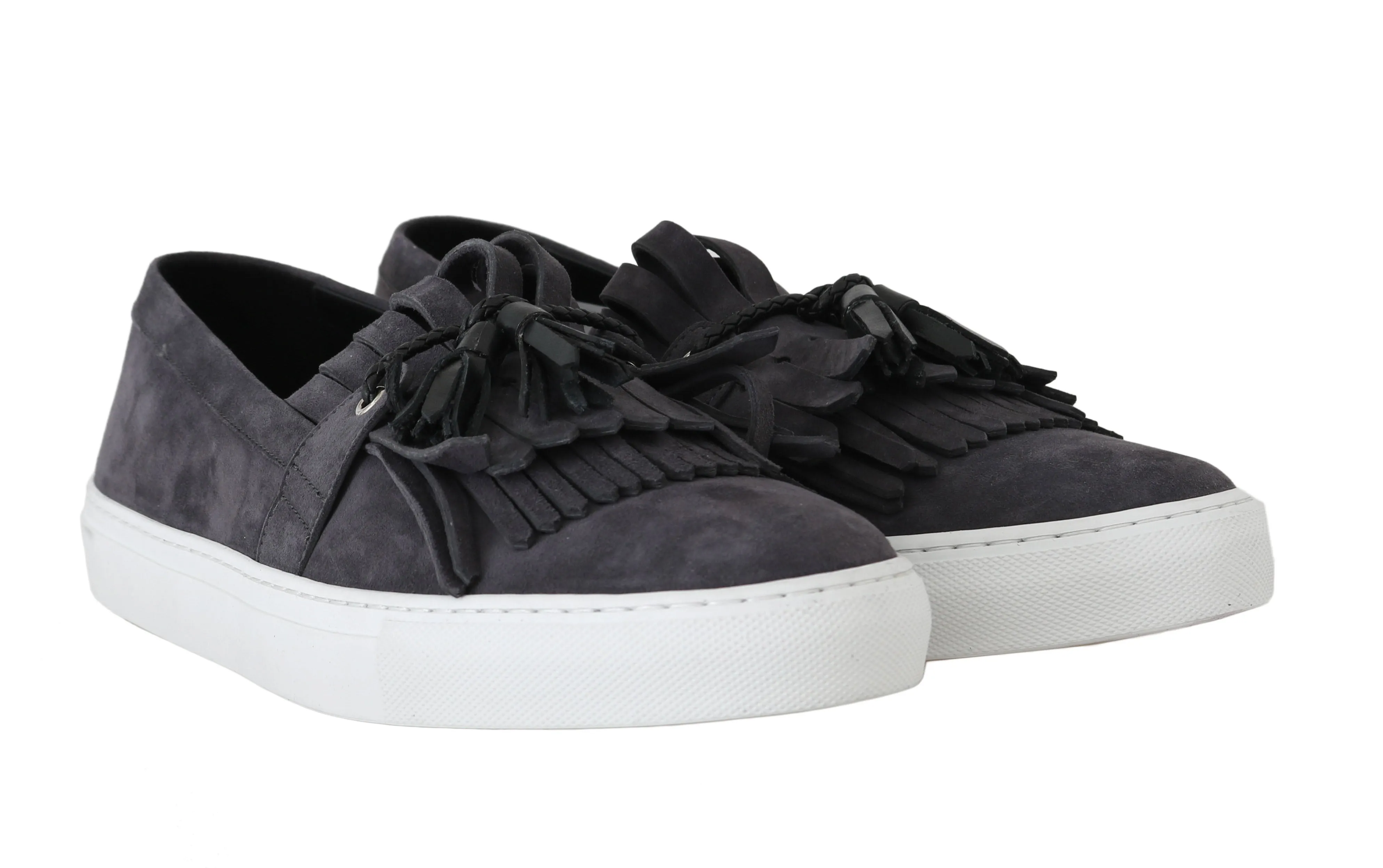 Gray Suede Tassel Loafers Slip