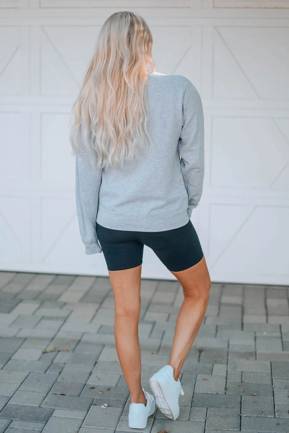 Gray Wifey Embroidered Crewneck Pullover Sweatshirt