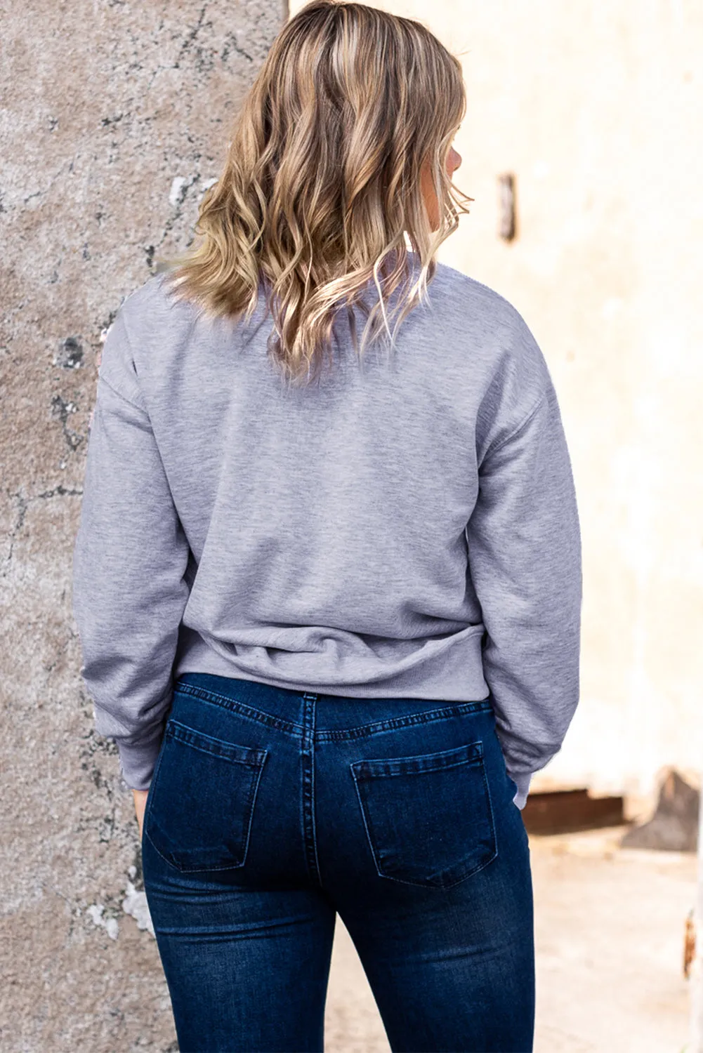 Gray Wifey Embroidered Crewneck Pullover Sweatshirt