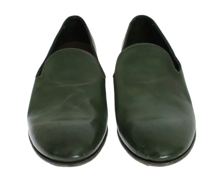 Green Leather Loafers Shoes