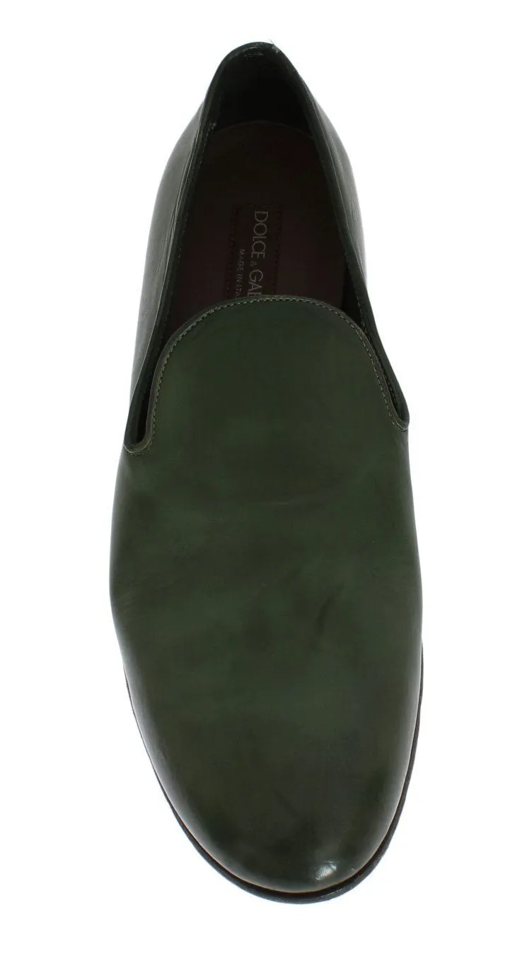 Green Leather Loafers Shoes