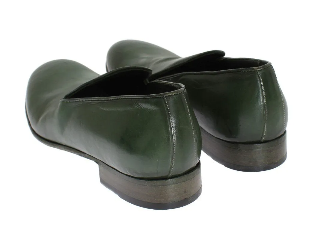 Green Leather Loafers Shoes
