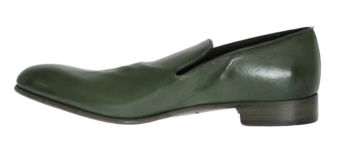 Green Leather Loafers Shoes