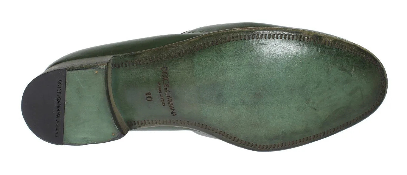 Green Leather Loafers Shoes