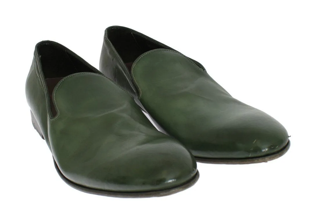 Green Leather Loafers Shoes