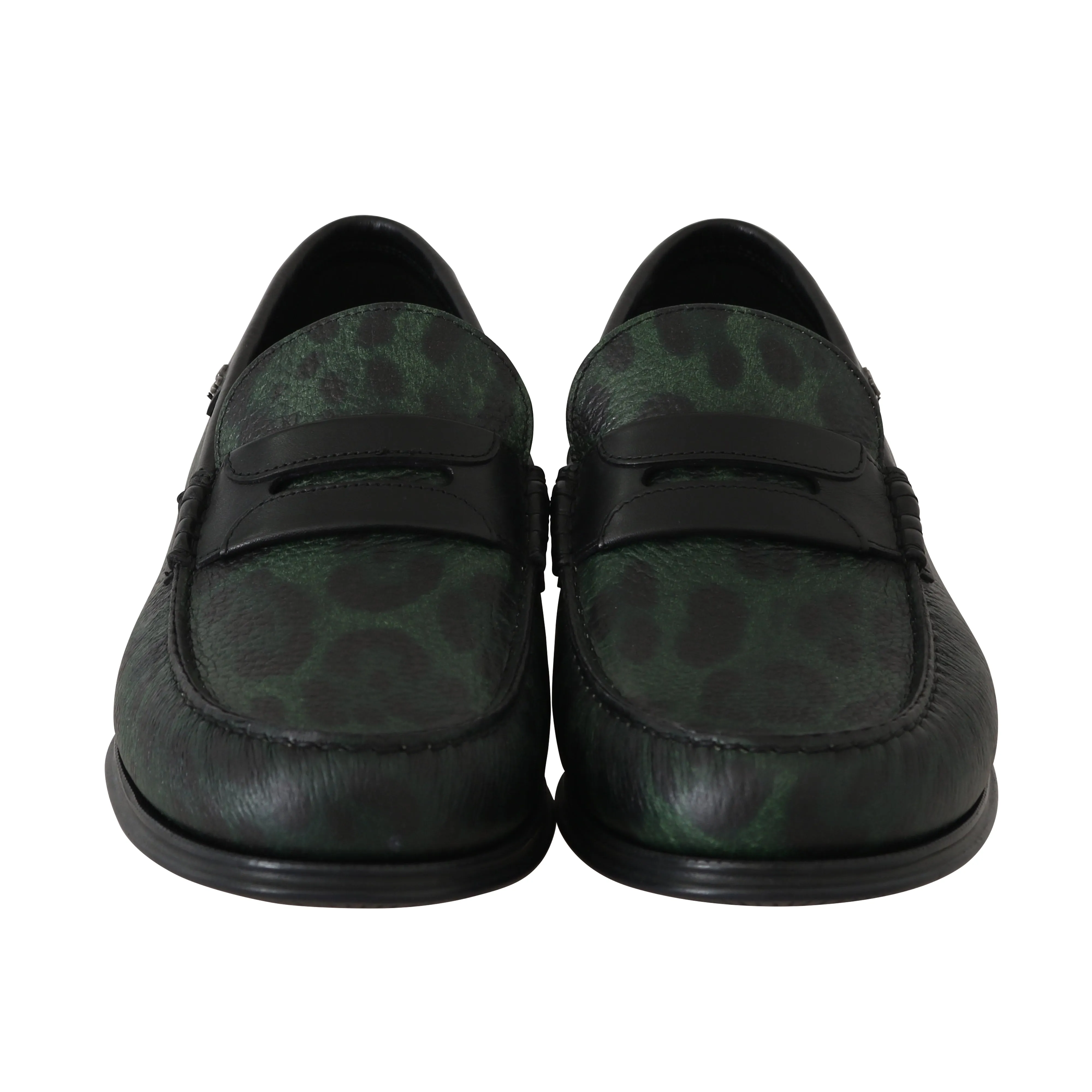 Green Leopard Leather Moccasins Loafers