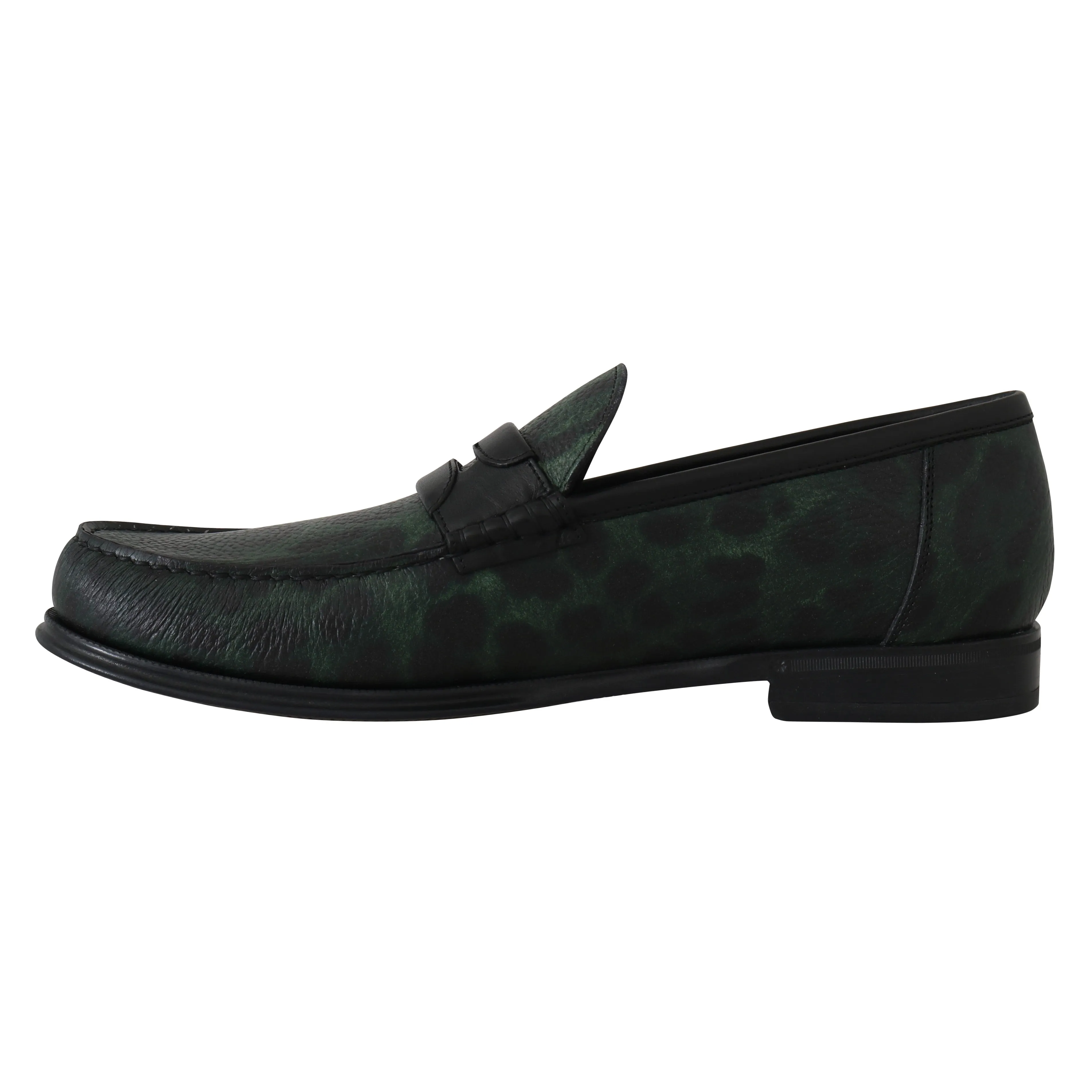 Green Leopard Leather Moccasins Loafers