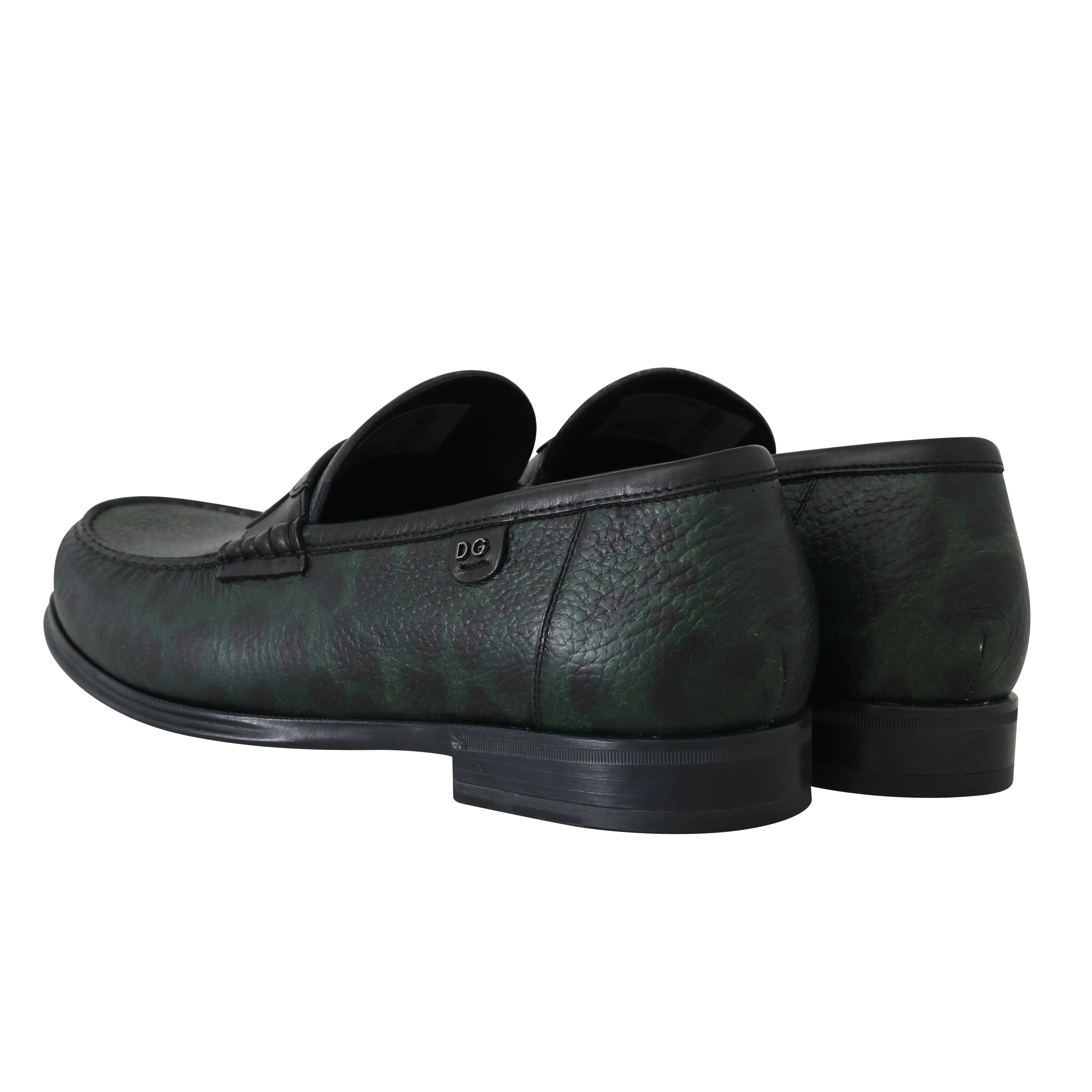 Green Leopard Leather Moccasins Loafers