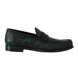 Green Leopard Leather Moccasins Loafers