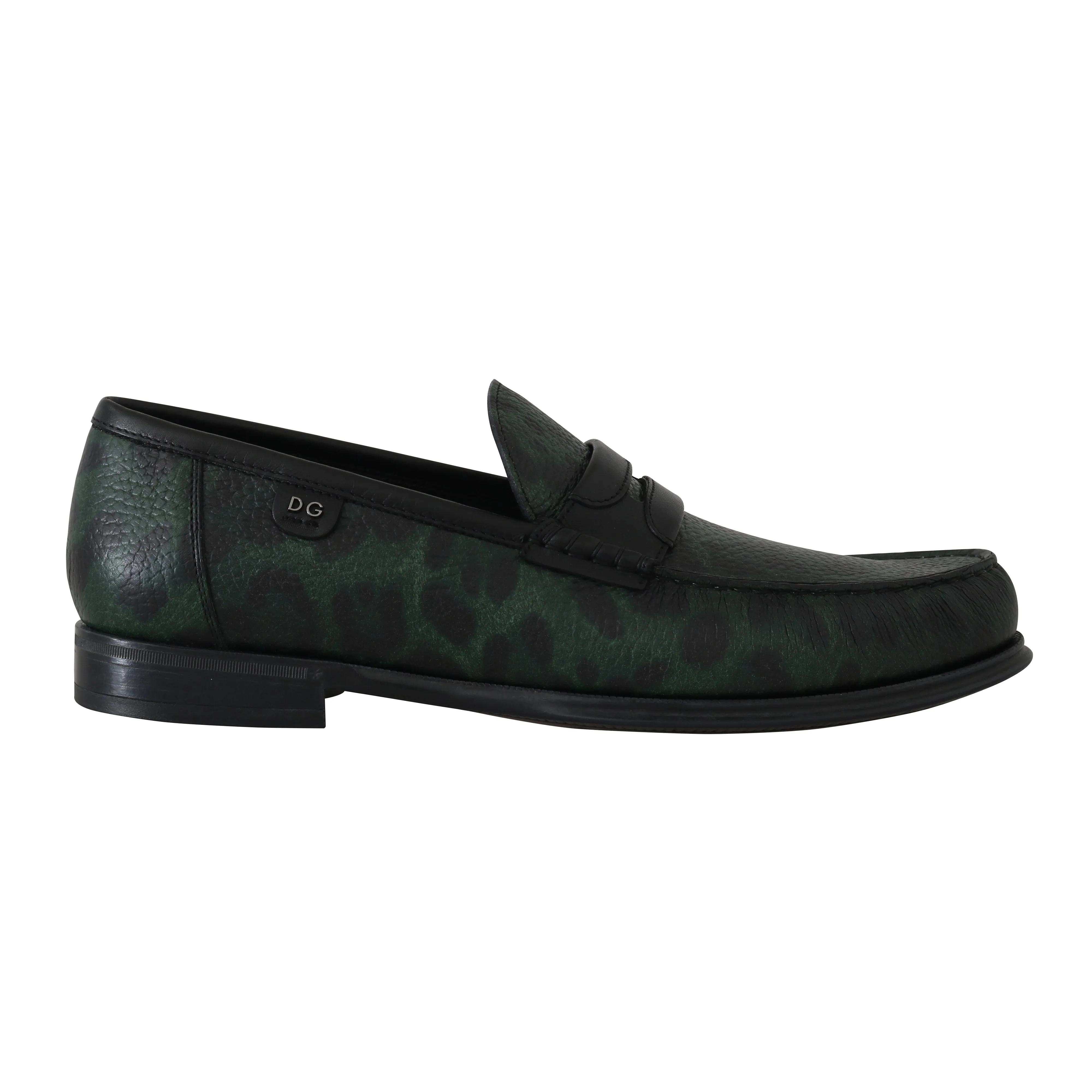 Green Leopard Leather Moccasins Loafers