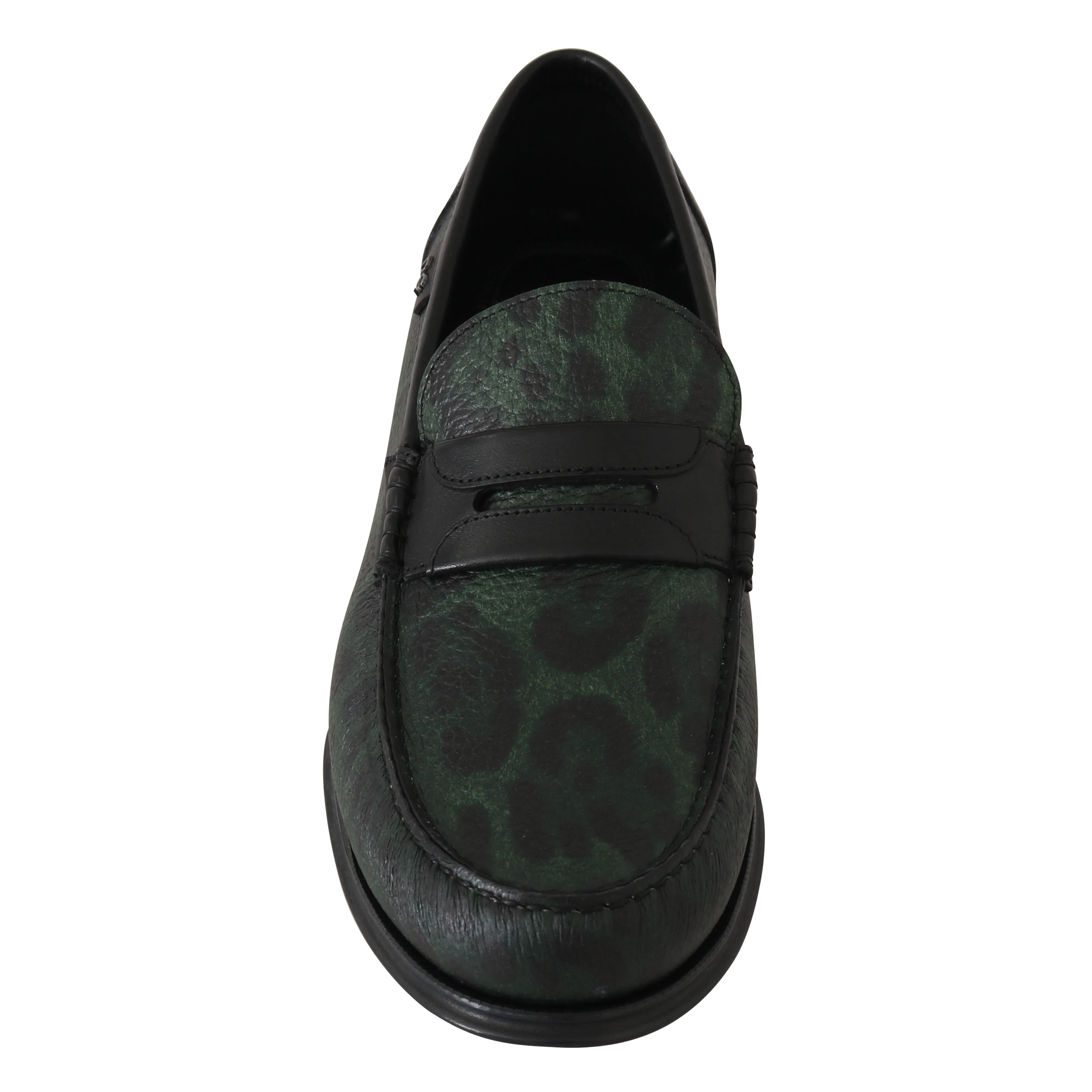 Green Leopard Leather Moccasins Loafers