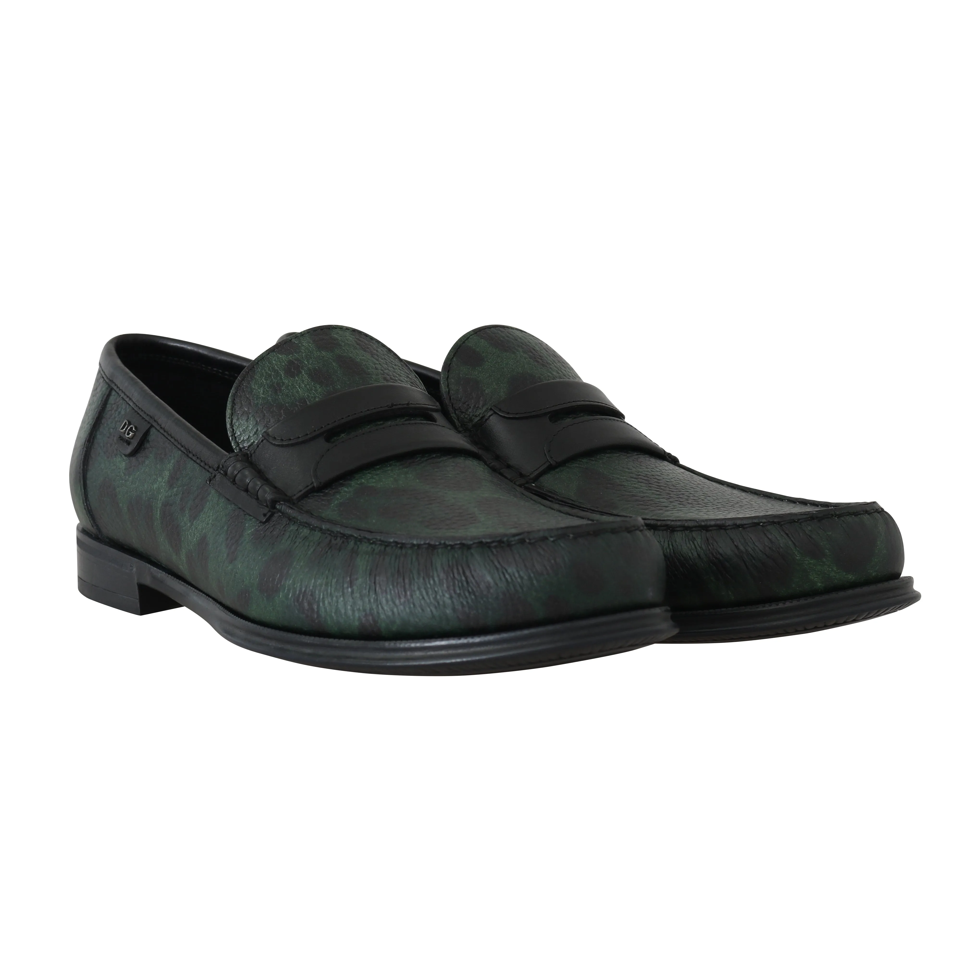 Green Leopard Leather Moccasins Loafers