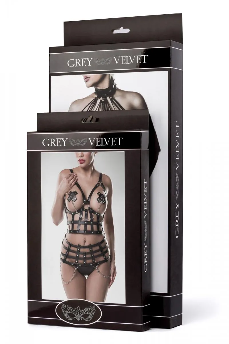 Grey Velvet Mesh Lingerie Set