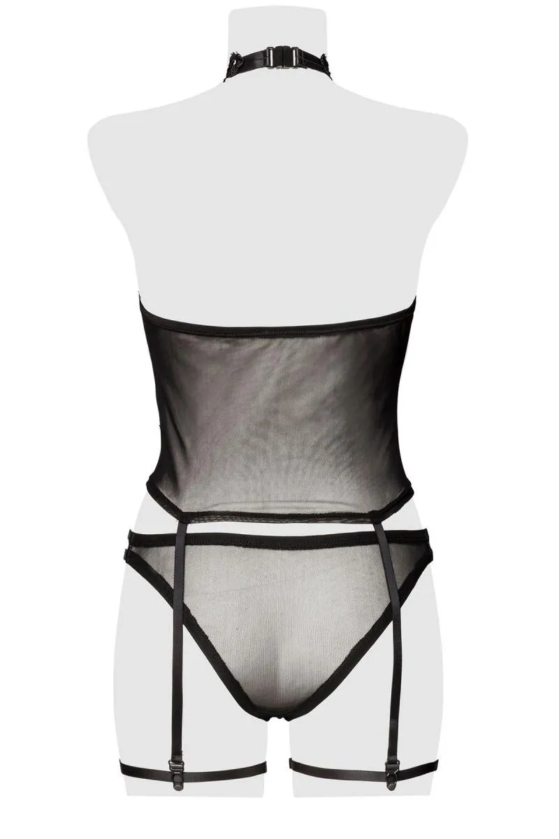 Grey Velvet Mesh Lingerie Set