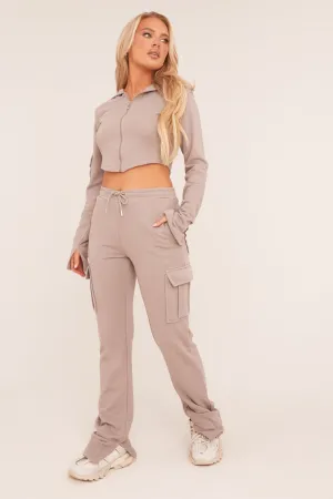 Grey Zip Front Hoodie & Cargo Joggers Loungewear Co-ord Set - Saina