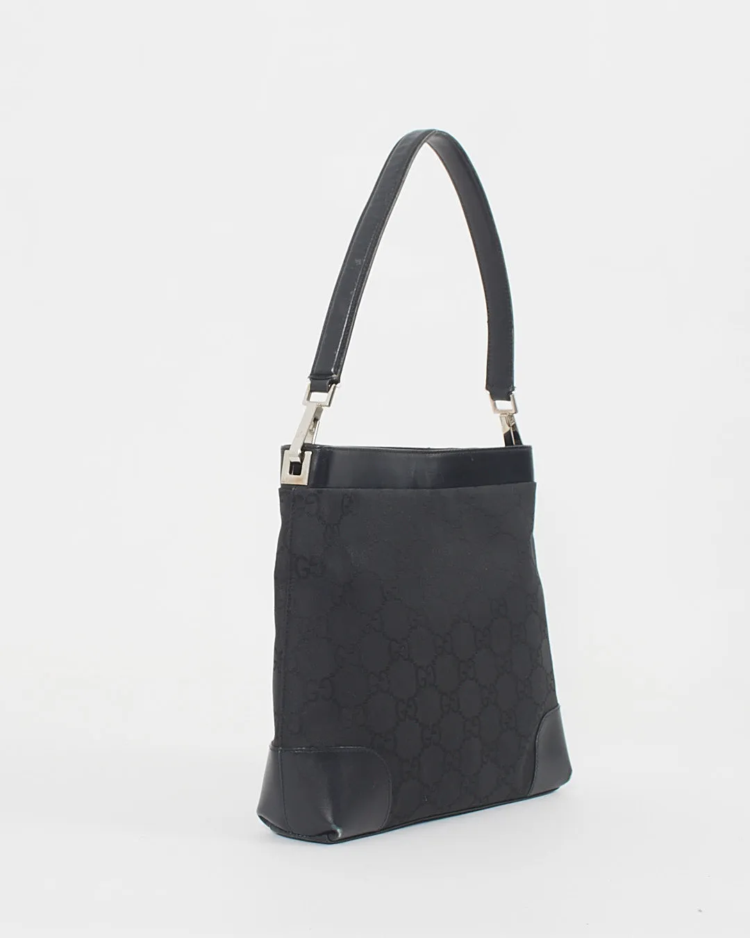 Gucci Black GG Canvas Leather Trim Shoulder Bag