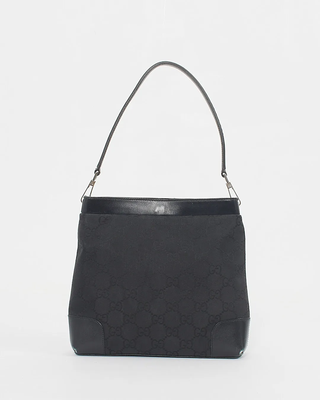 Gucci Black GG Canvas Leather Trim Shoulder Bag