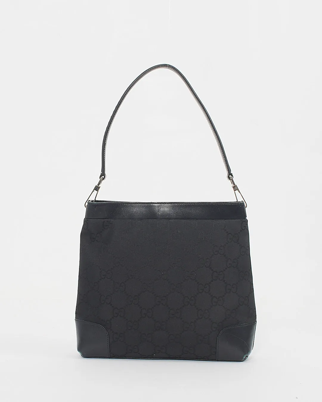 Gucci Black GG Canvas Leather Trim Shoulder Bag