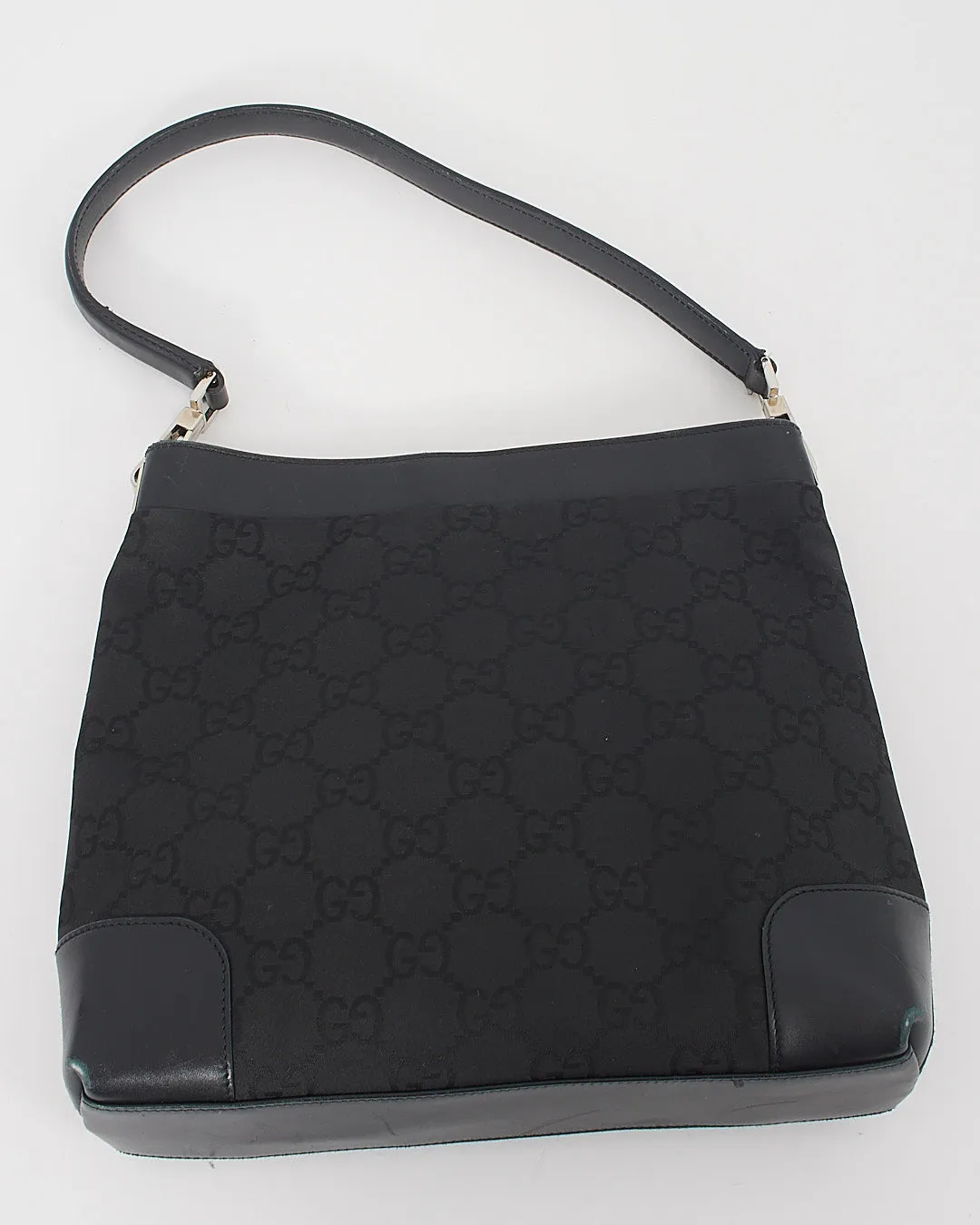 Gucci Black GG Canvas Leather Trim Shoulder Bag