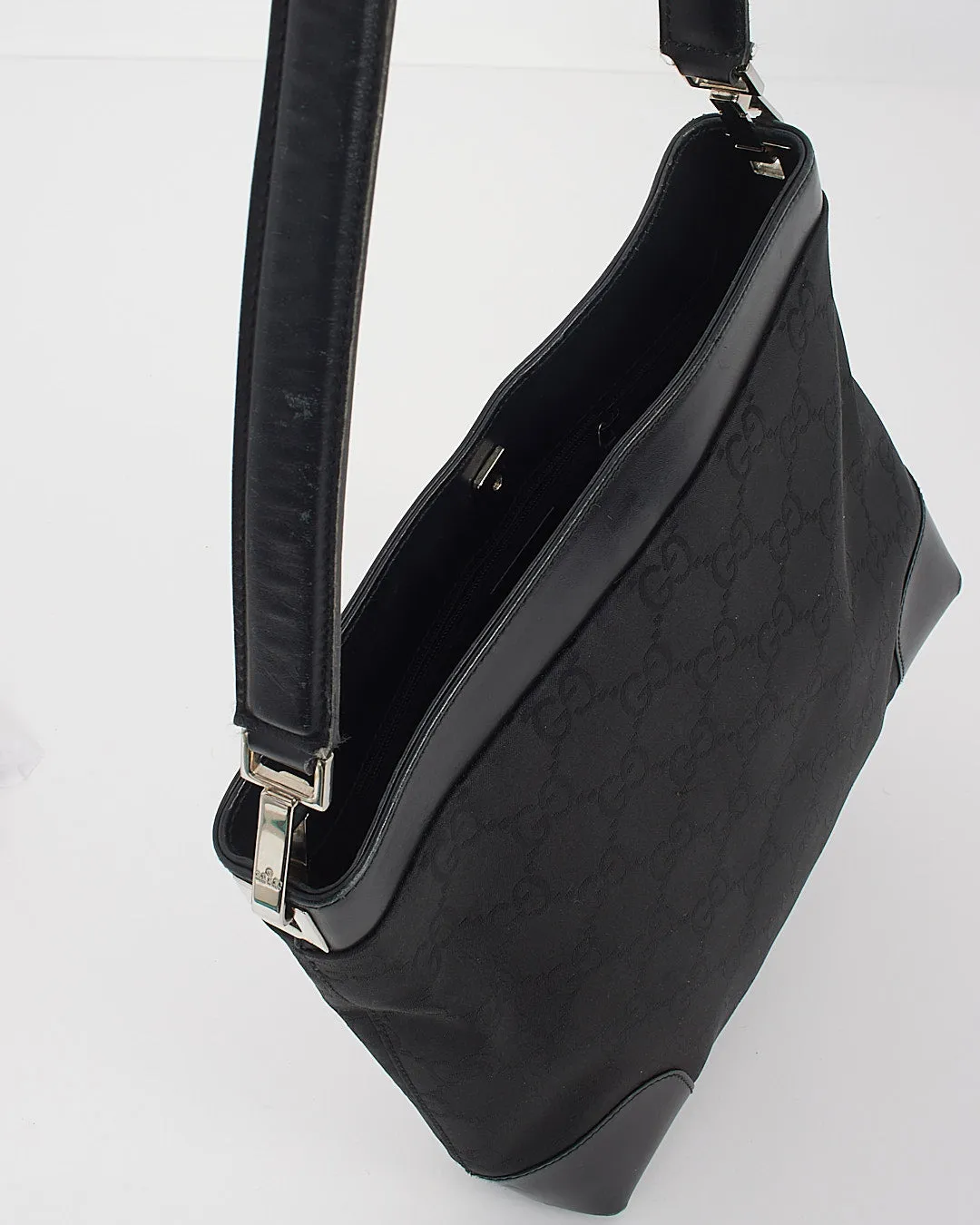 Gucci Black GG Canvas Leather Trim Shoulder Bag