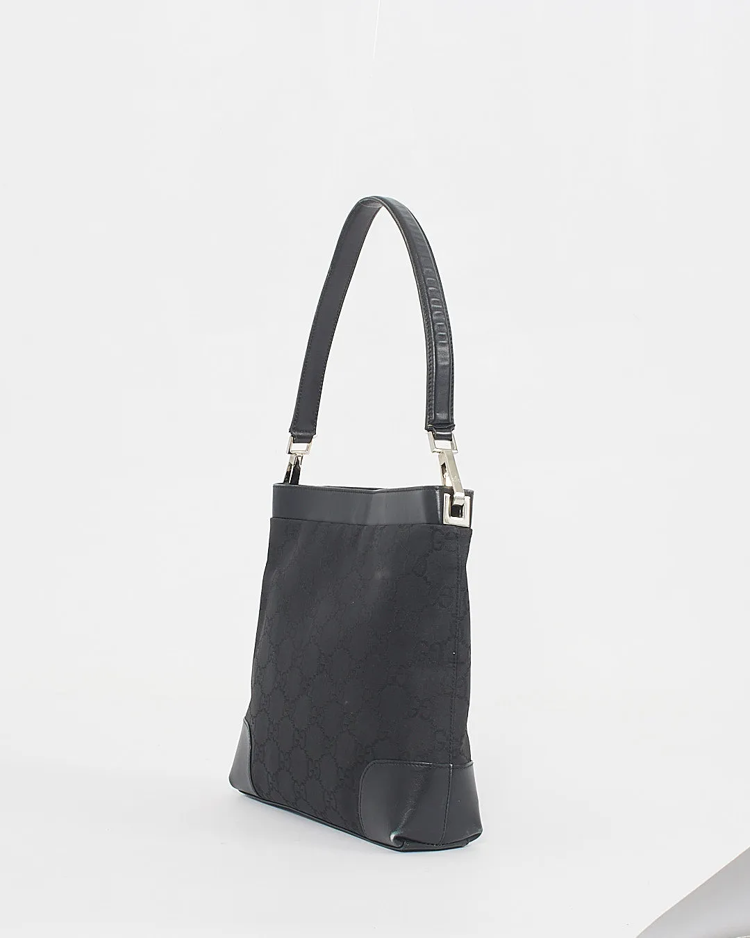 Gucci Black GG Canvas Leather Trim Shoulder Bag
