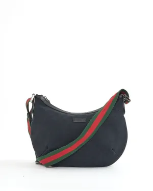 Gucci Black GG Monogram Canvas Web Half Moon Crossbody Bag