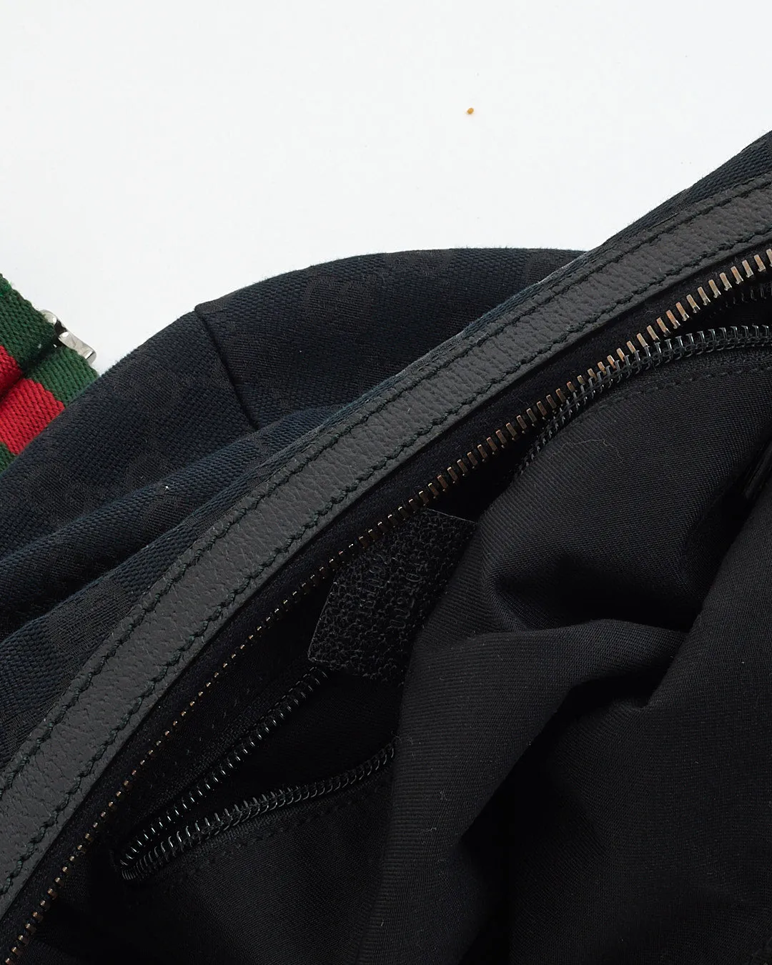Gucci Black GG Monogram Canvas Web Half Moon Crossbody Bag