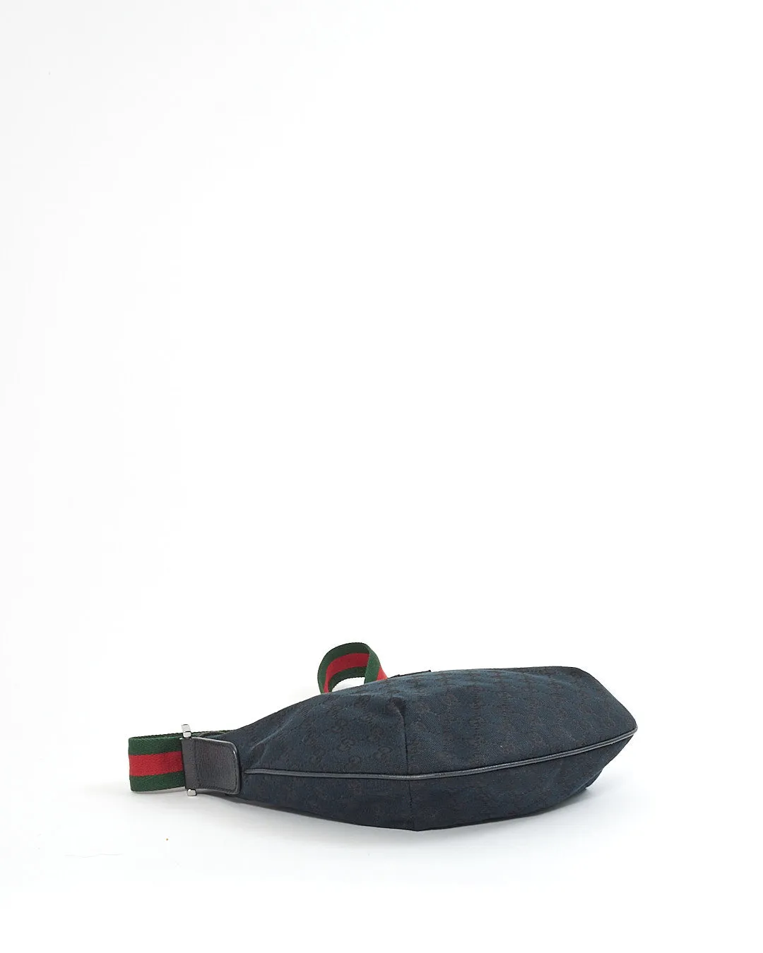 Gucci Black GG Monogram Canvas Web Half Moon Crossbody Bag