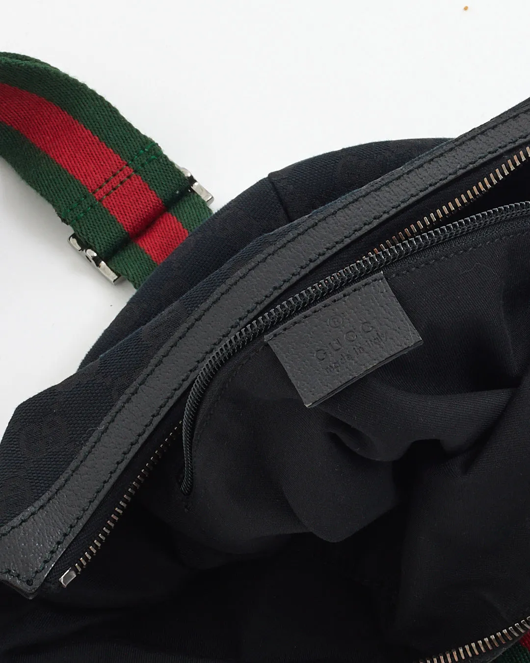 Gucci Black GG Monogram Canvas Web Half Moon Crossbody Bag