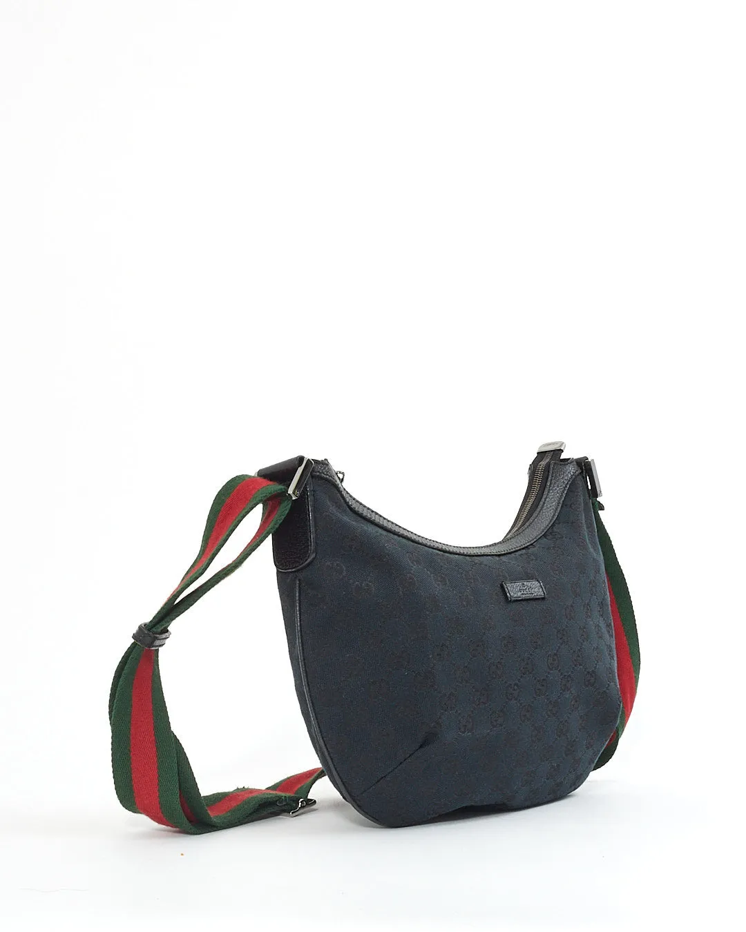 Gucci Black GG Monogram Canvas Web Half Moon Crossbody Bag