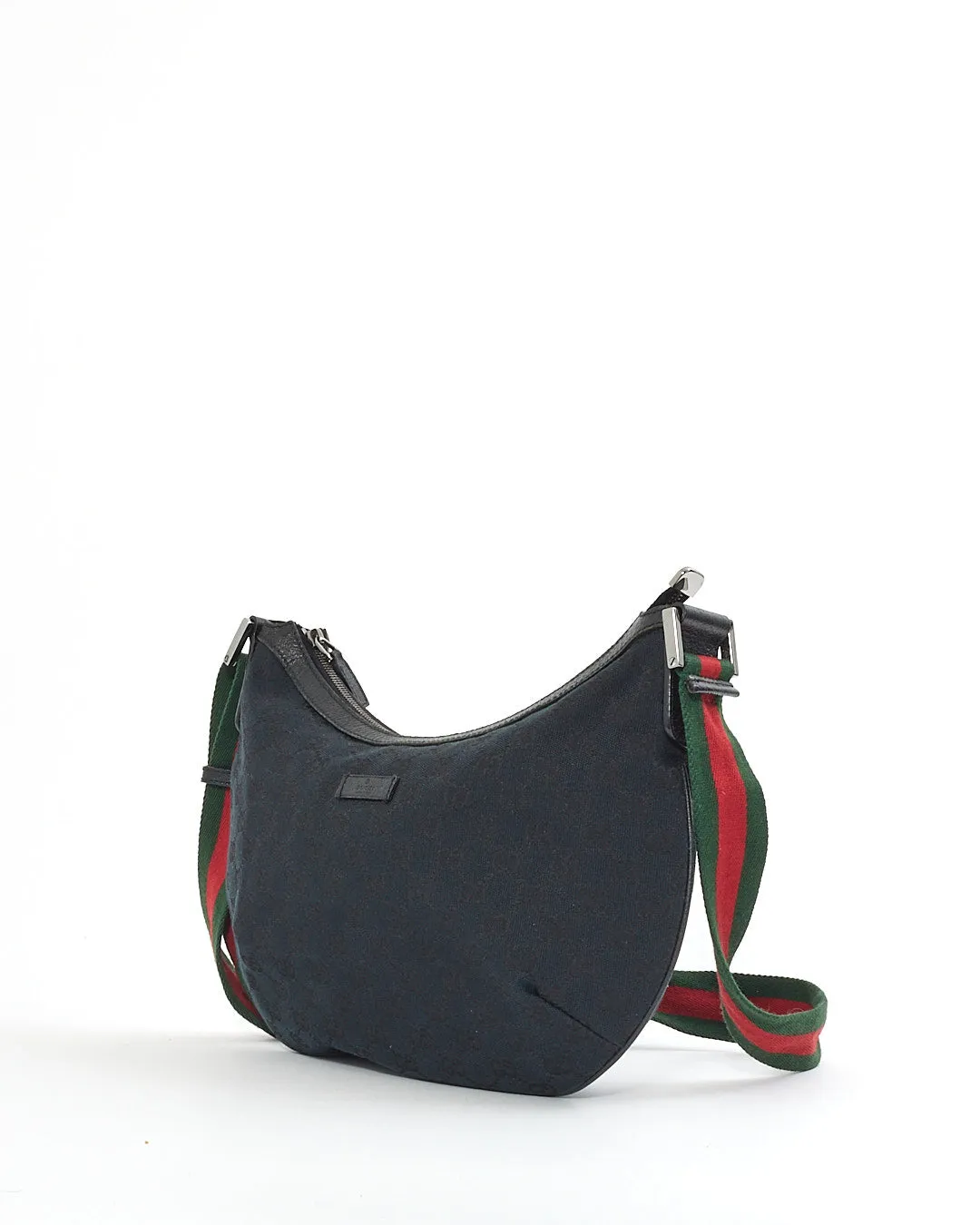 Gucci Black GG Monogram Canvas Web Half Moon Crossbody Bag