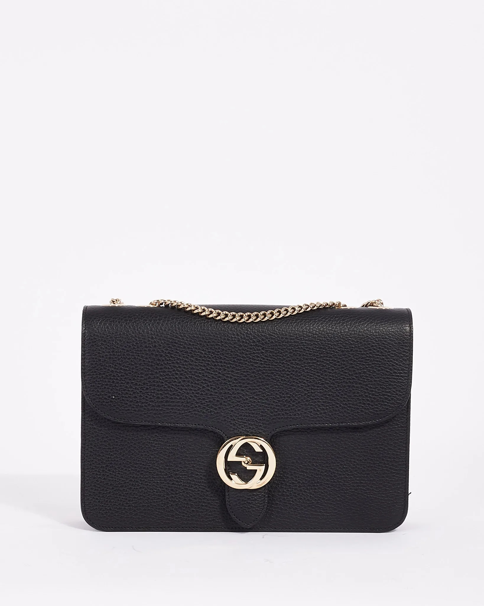 Gucci Black Leather Interlocking G Dollar Flap Shoulder Bag
