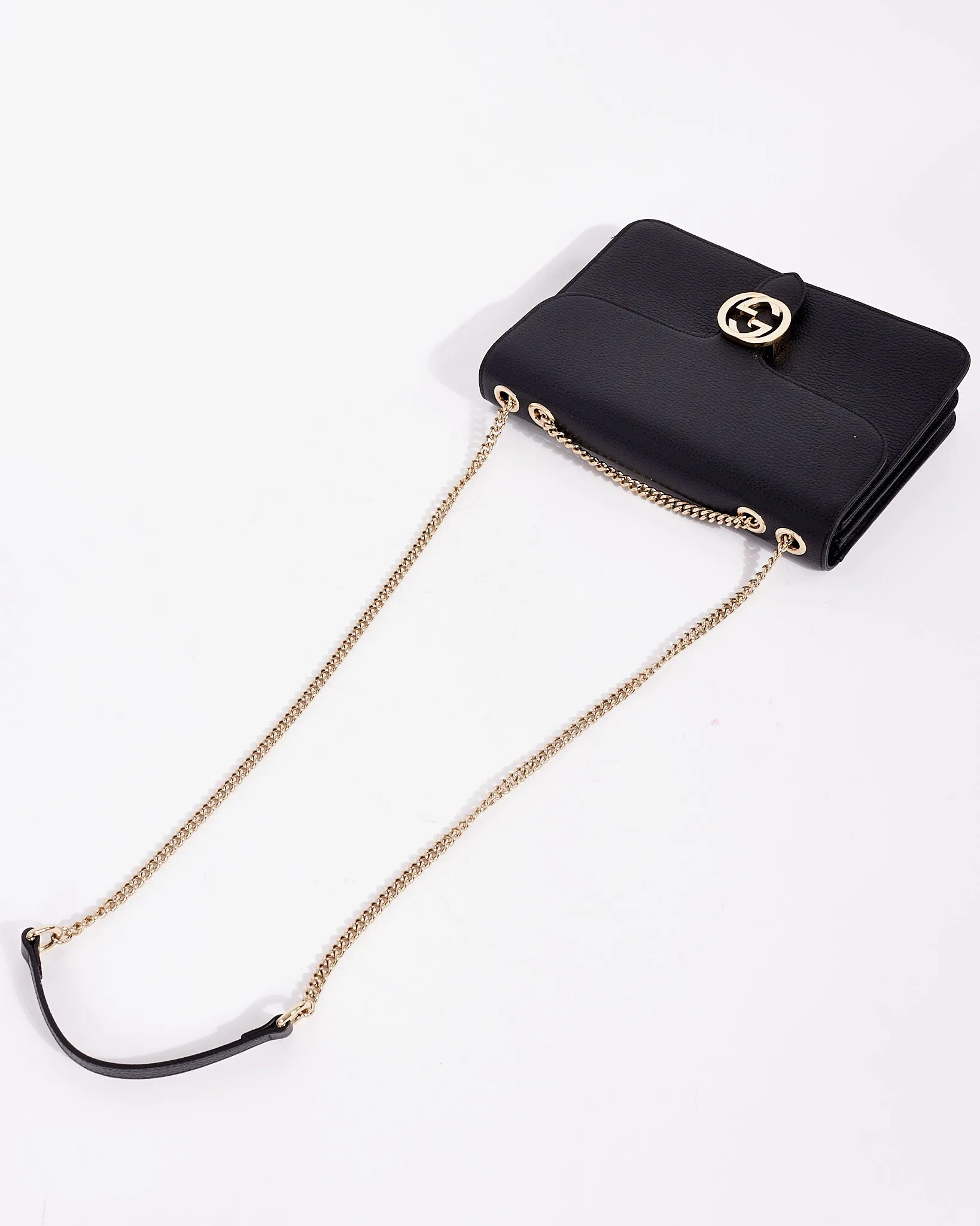 Gucci Black Leather Interlocking G Dollar Flap Shoulder Bag