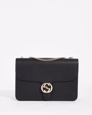 Gucci Black Leather Interlocking G Dollar Flap Shoulder Bag