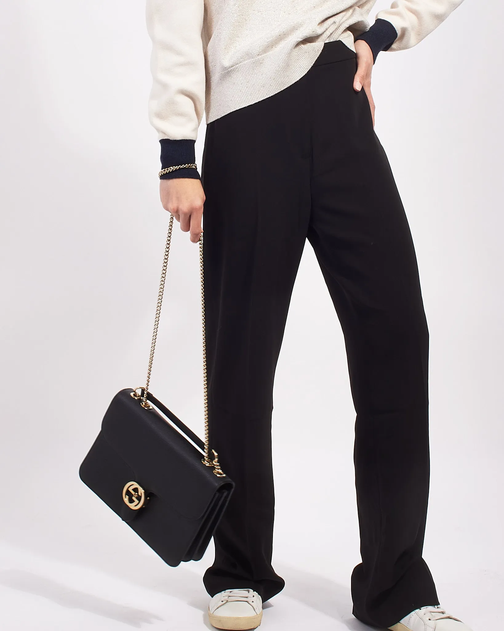 Gucci Black Leather Interlocking G Dollar Flap Shoulder Bag