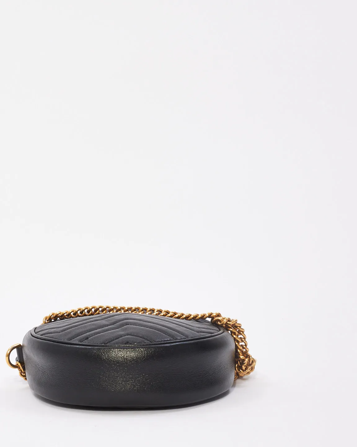 Gucci Black Matelassé Leather Mini GG Marmont Round Shoulder Bag