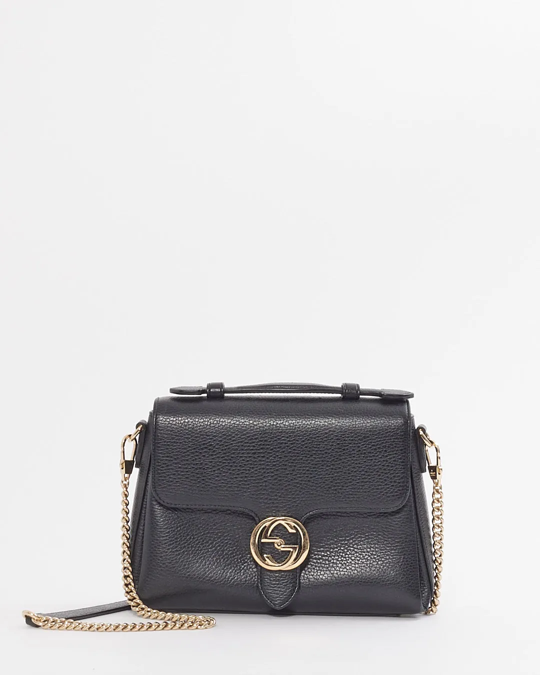 Gucci Black Pebbled Leather Interlocking G Dollar Convertible Shoulder bag