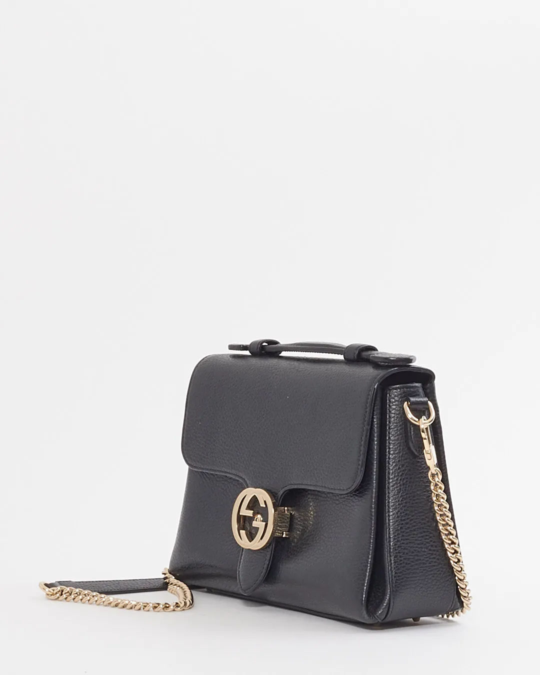 Gucci Black Pebbled Leather Interlocking G Dollar Convertible Shoulder bag