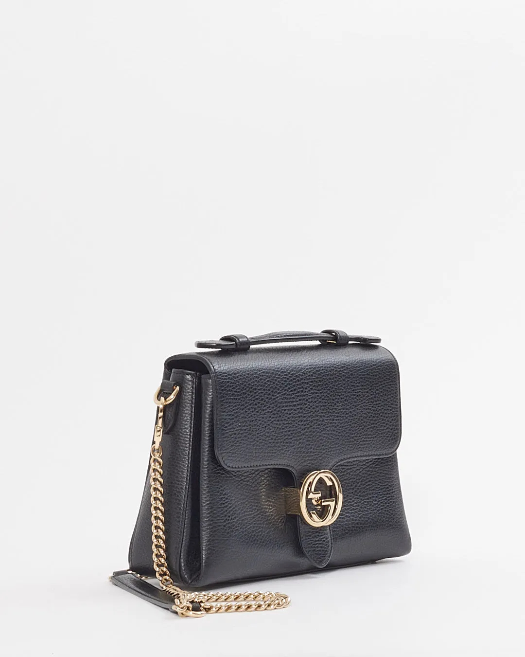 Gucci Black Pebbled Leather Interlocking G Dollar Convertible Shoulder bag