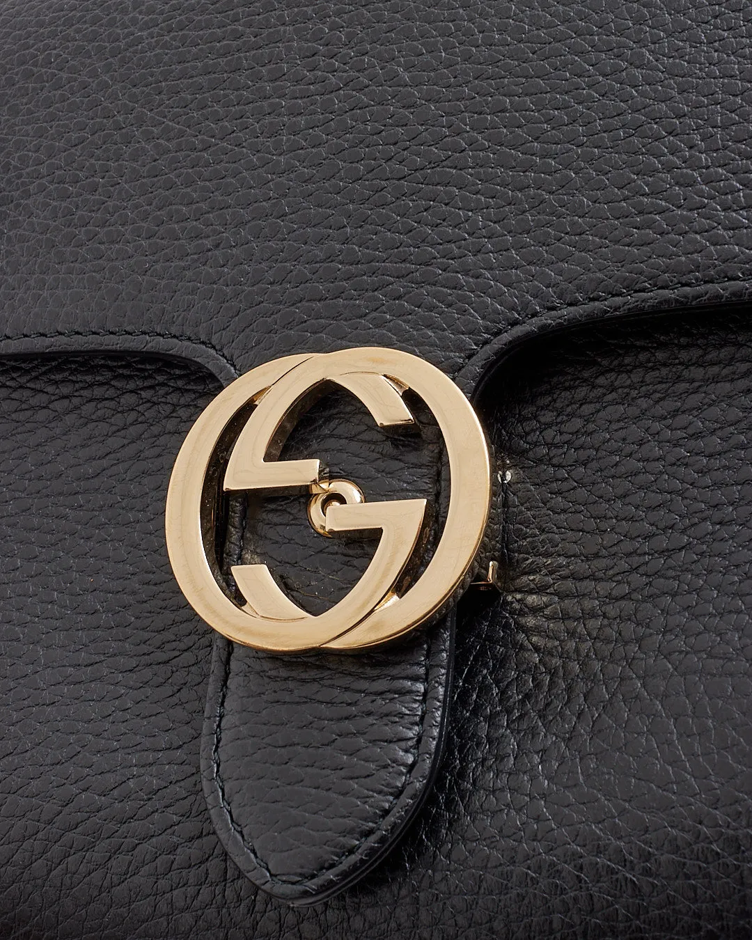 Gucci Black Pebbled Leather Interlocking G Dollar Convertible Shoulder bag