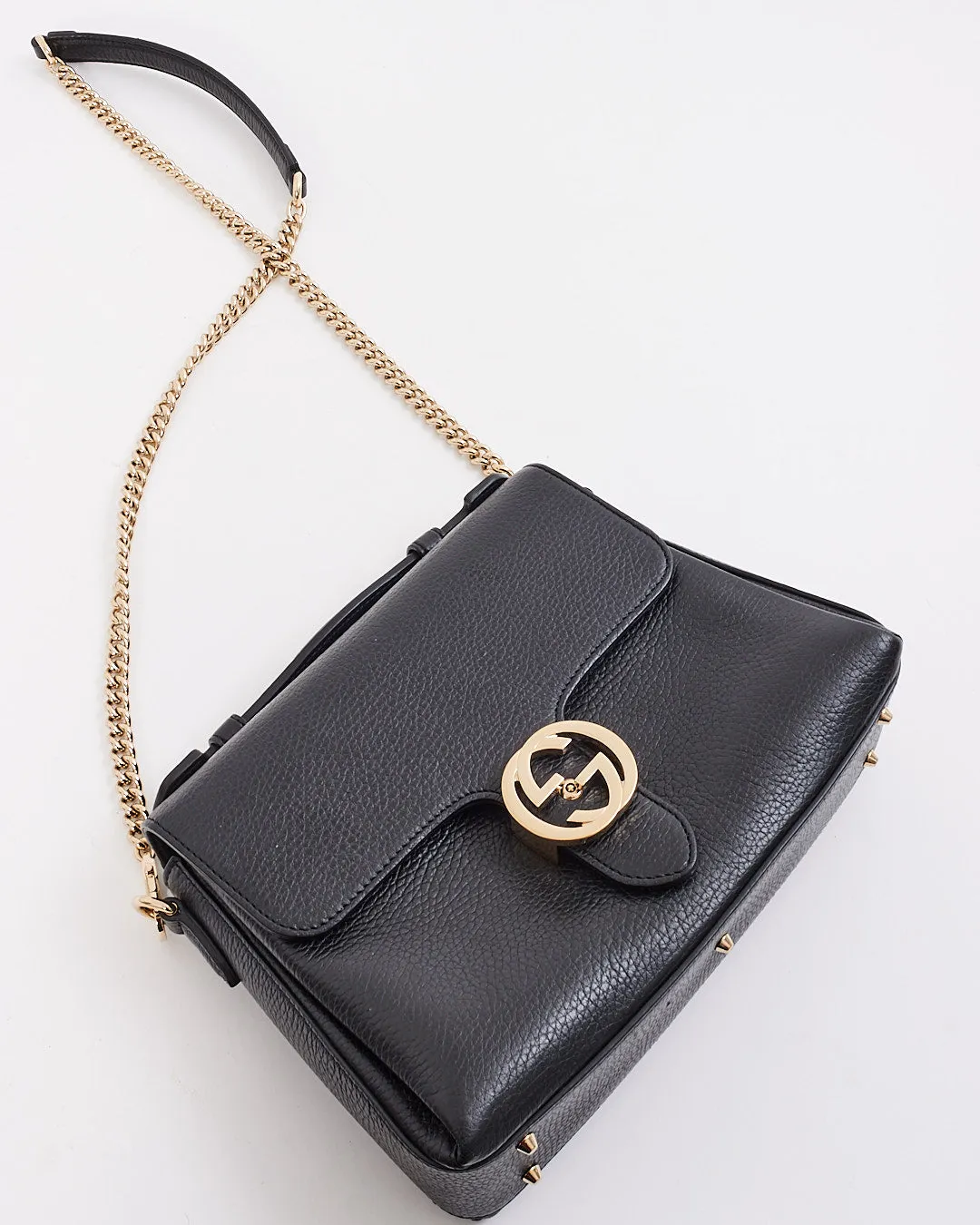 Gucci Black Pebbled Leather Interlocking G Dollar Convertible Shoulder bag
