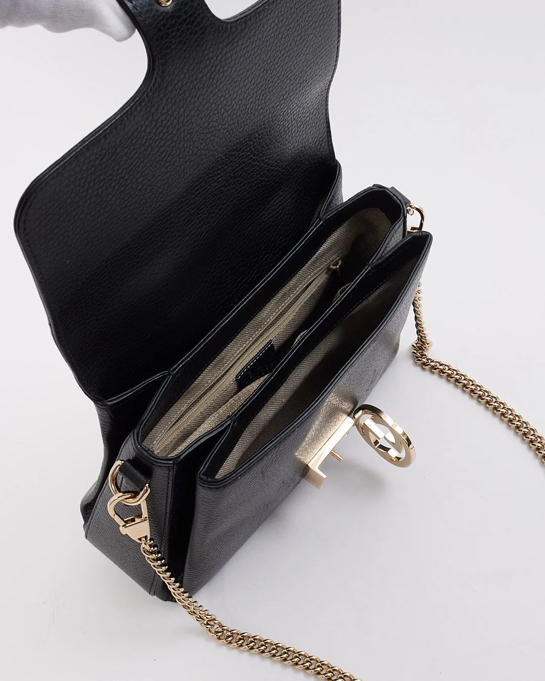Gucci Black Pebbled Leather Interlocking G Dollar Convertible Shoulder bag