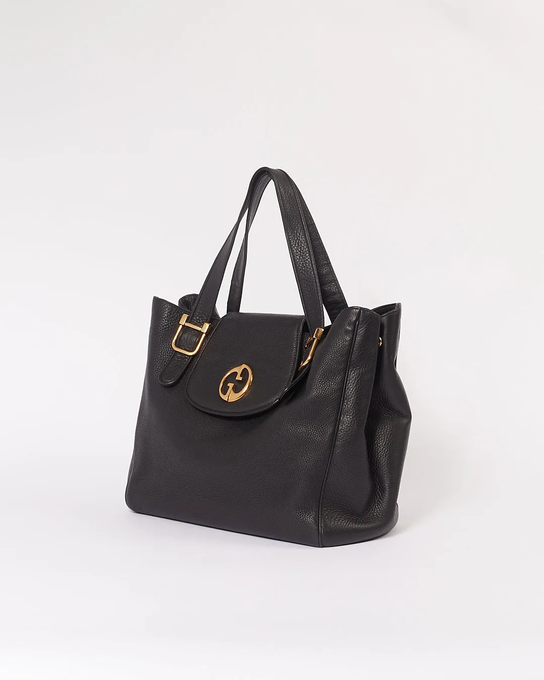 Gucci Black Pebbled Leather Tote Bag