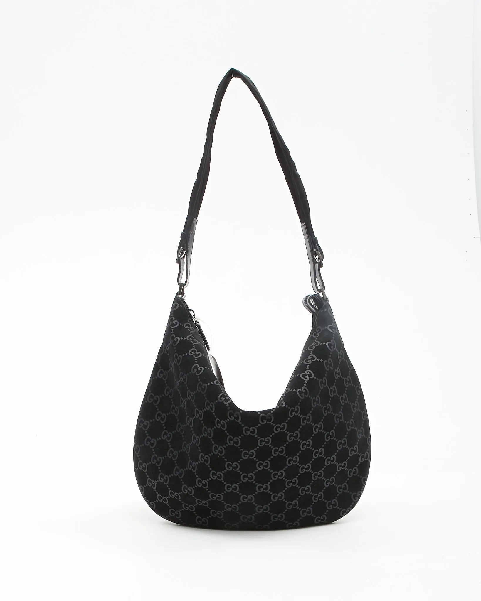 Gucci Black Suede GG Monogram Hobo Shoulder Bag