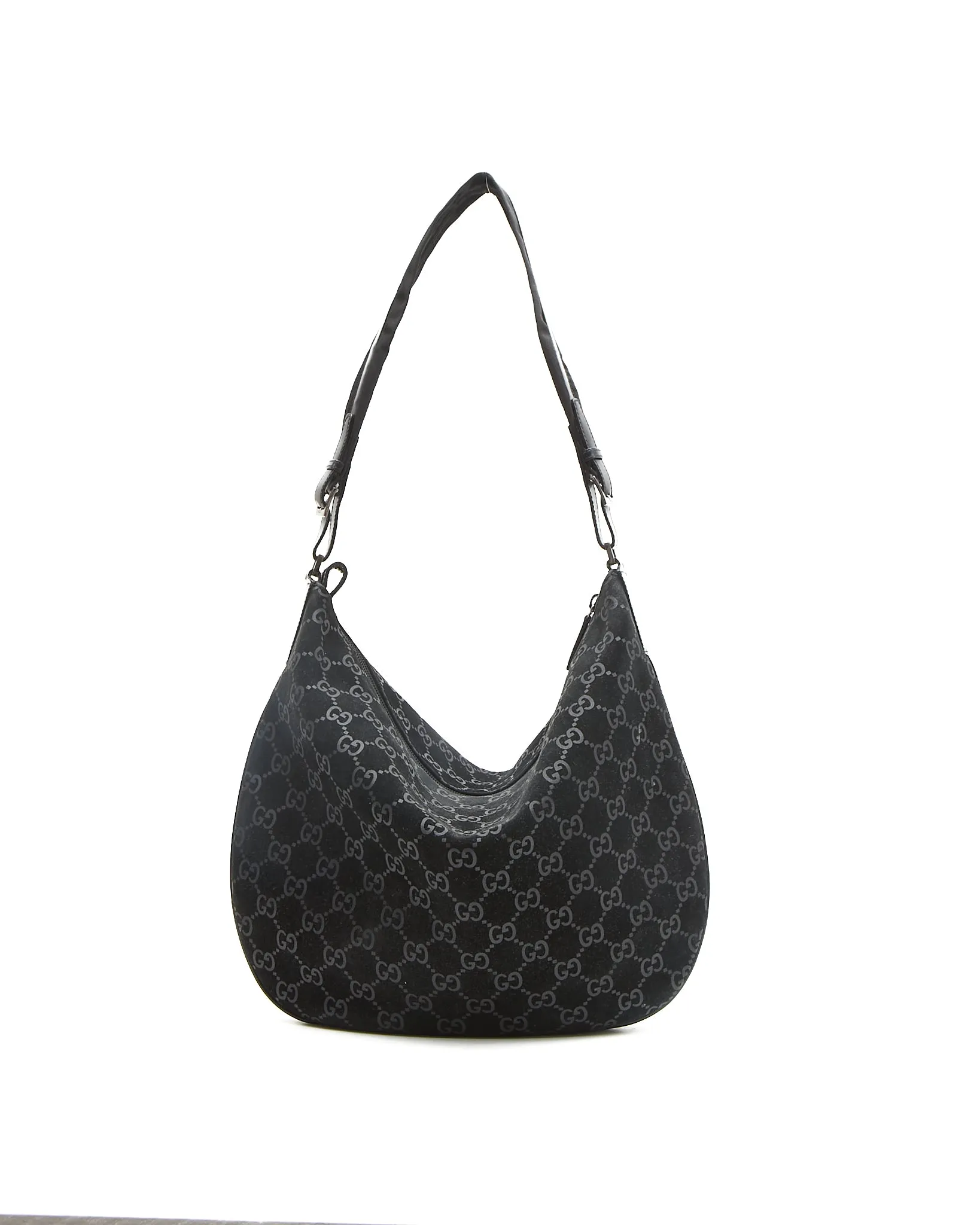 Gucci Black Suede GG Monogram Hobo Shoulder Bag