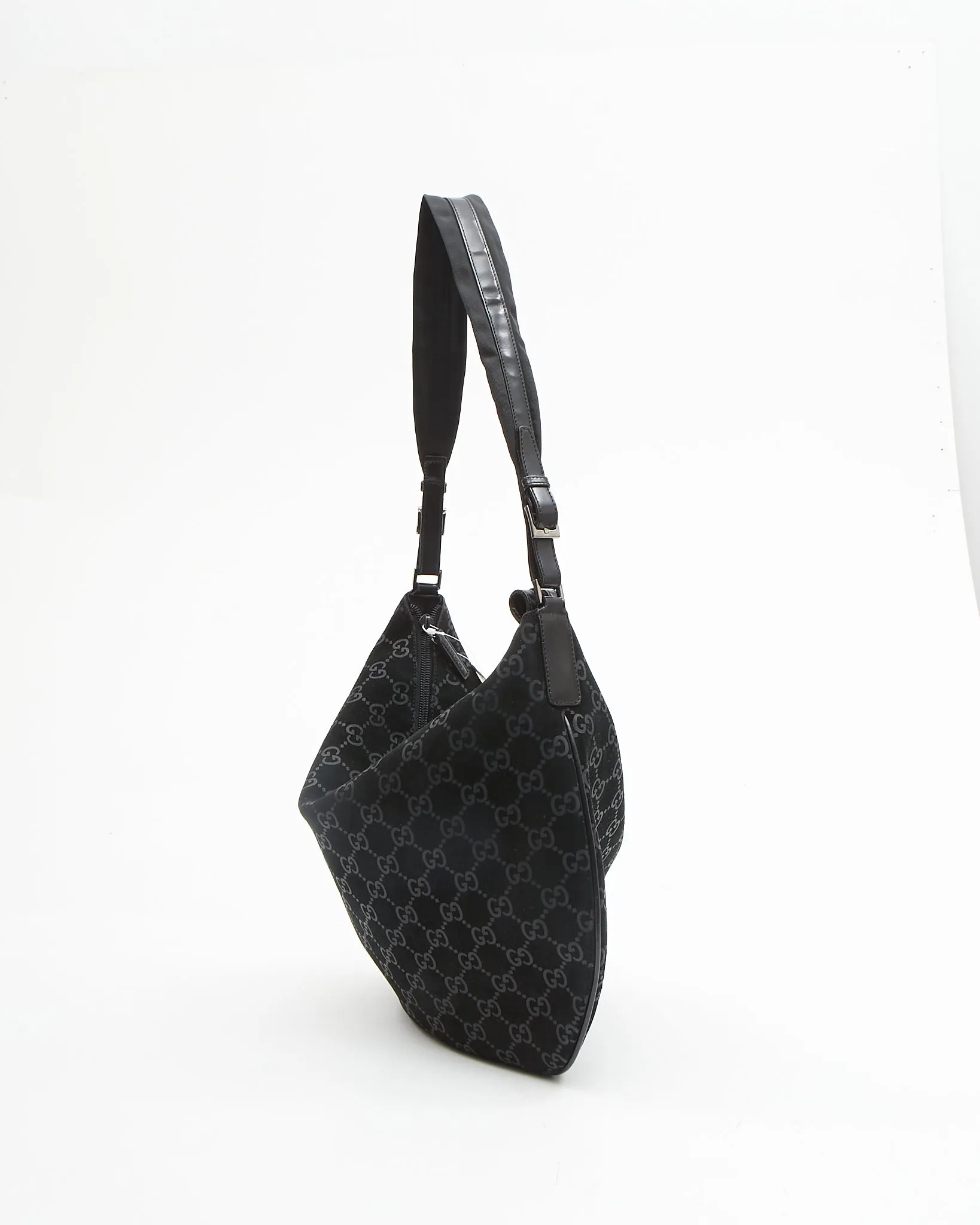 Gucci Black Suede GG Monogram Hobo Shoulder Bag