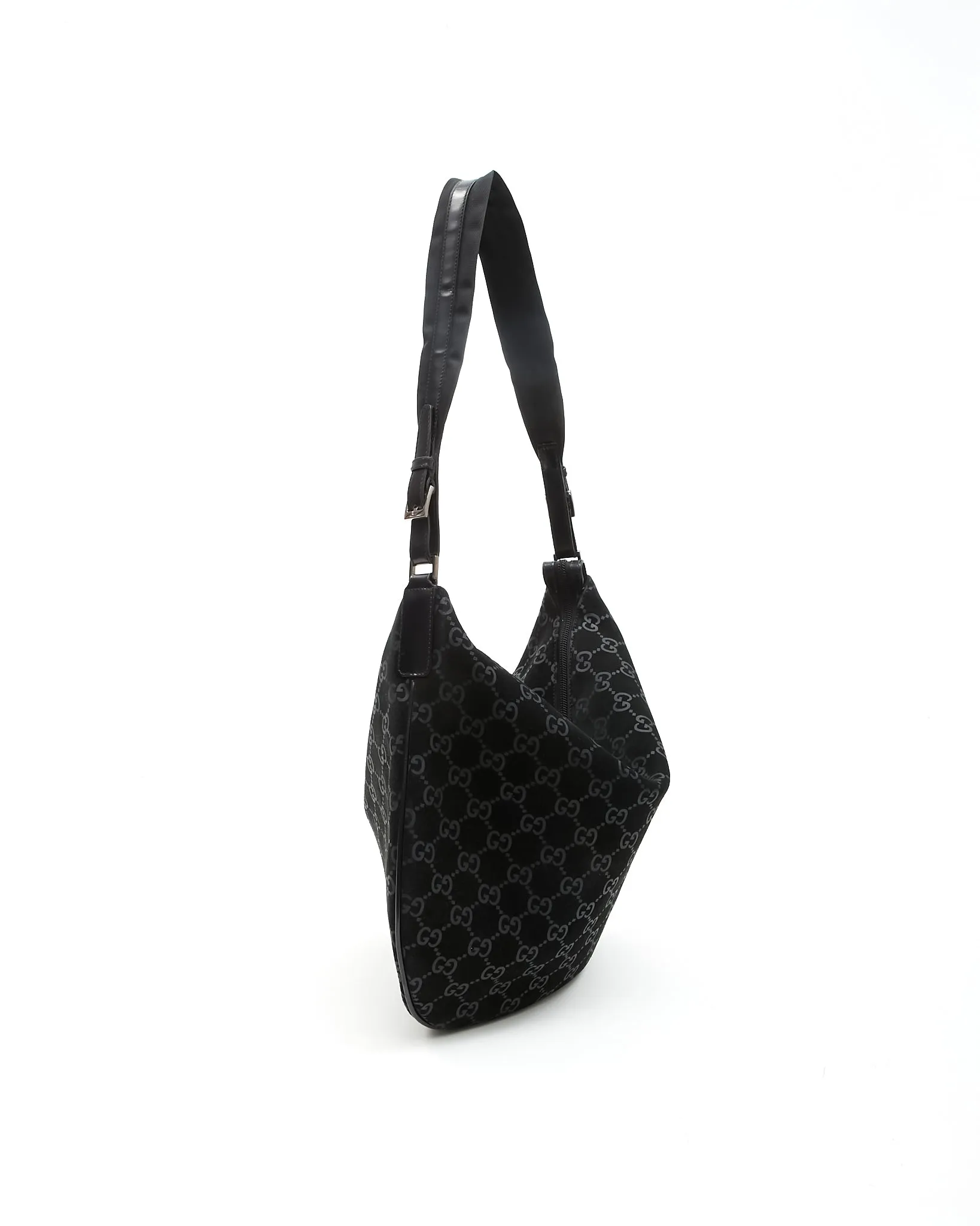 Gucci Black Suede GG Monogram Hobo Shoulder Bag
