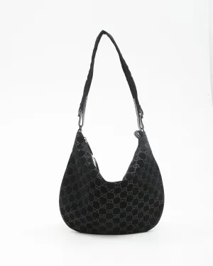 Gucci Black Suede GG Monogram Hobo Shoulder Bag